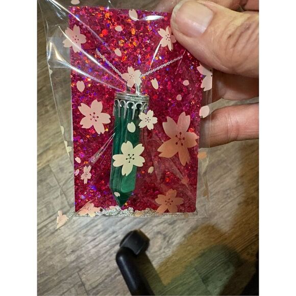 Necklace, Green Malachite Crystal Pendant, Sterling Silver, Handmade, Artisan, - Picture 6 of 6